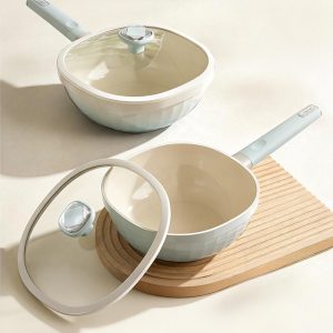 職人系列 北歐風鈦陶瓷不沾多功能小方鍋（附透明強化蓋）